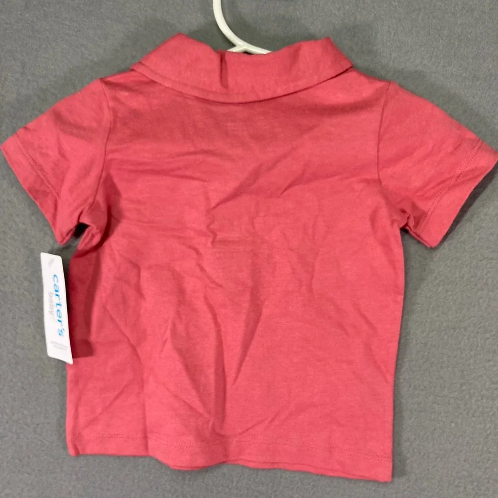 Carter's Baby Boys 12M Coral Pink Polo‎ Shirt Bicycle Embroidered Pocket